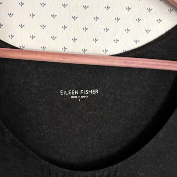 Eileen Fisher Pintuck Jersey Tunic L Charcoal Gray Dress Blouse Top Stretch - Picture 4 of 5